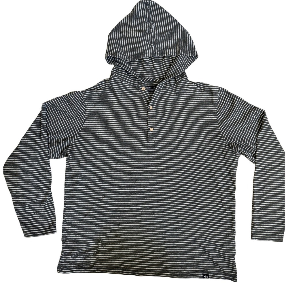 FISH HIPPIE‎ CO Striped Henley Hoodie Pullover Size L
